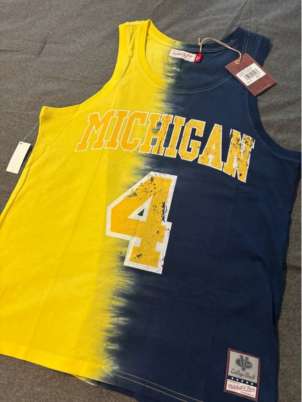 Mitchell & Ness Michigan Wolverines #4 Tie Dye Tank Top Medium NWT College Vault